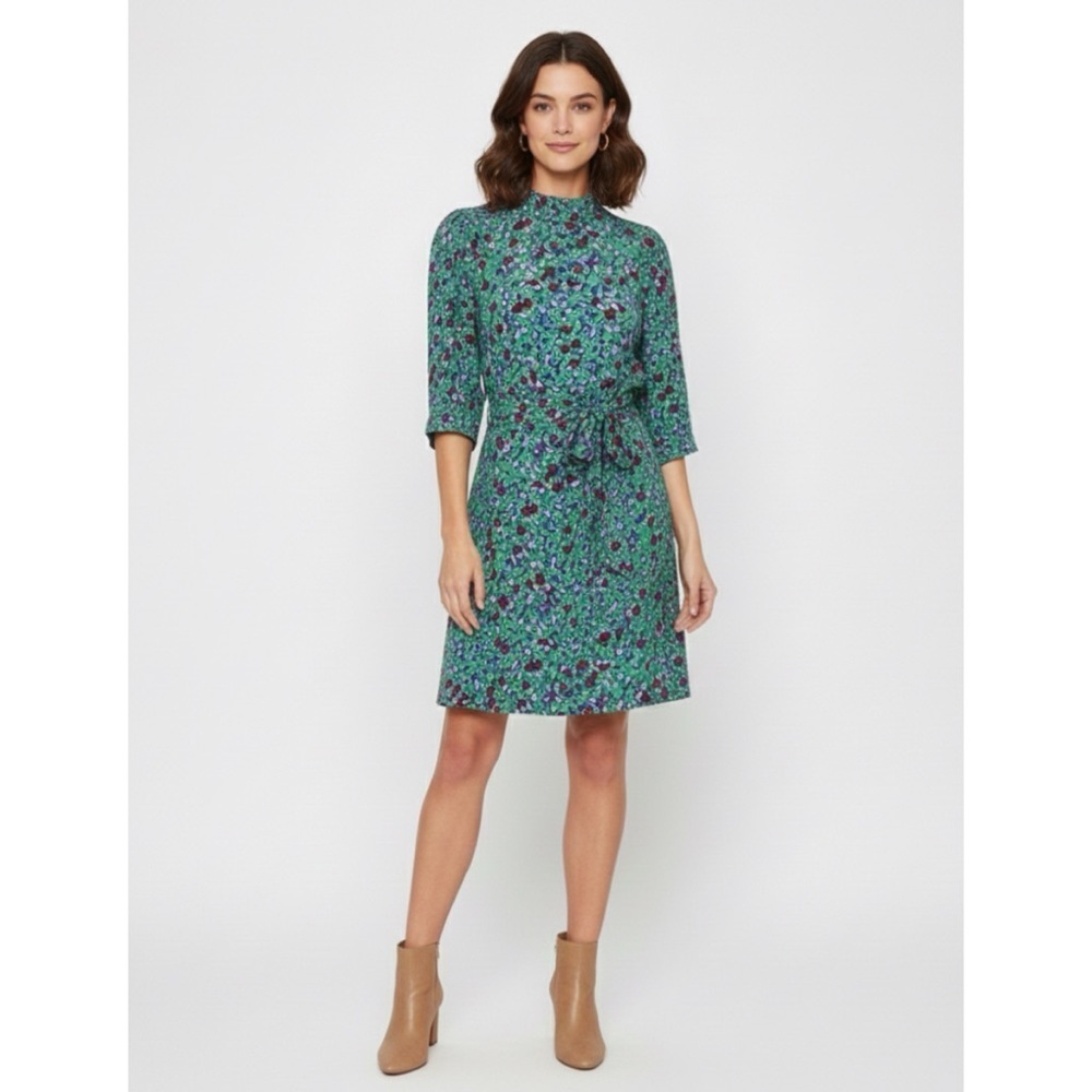 LaRoque Original Green Floral Silk Blend Belted Mini Dress Size S